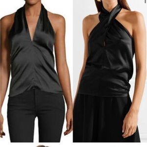 Theory Ertil B Black Plunge Satin Halter - Two Way Top